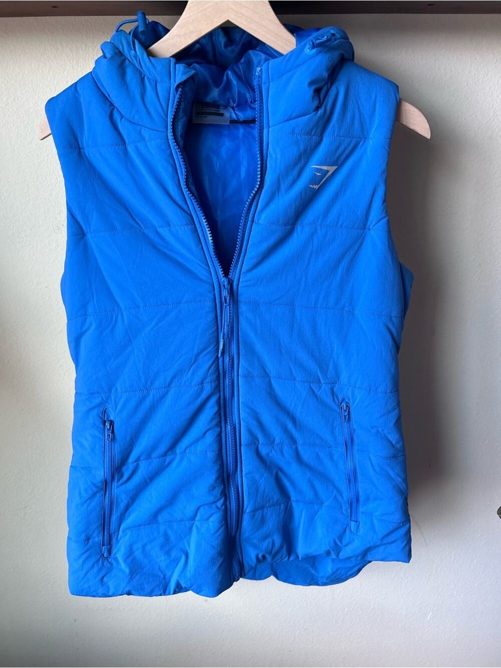 Gymshark Electric Blue Quilted Hooded Puffer Women's L Fall Vest